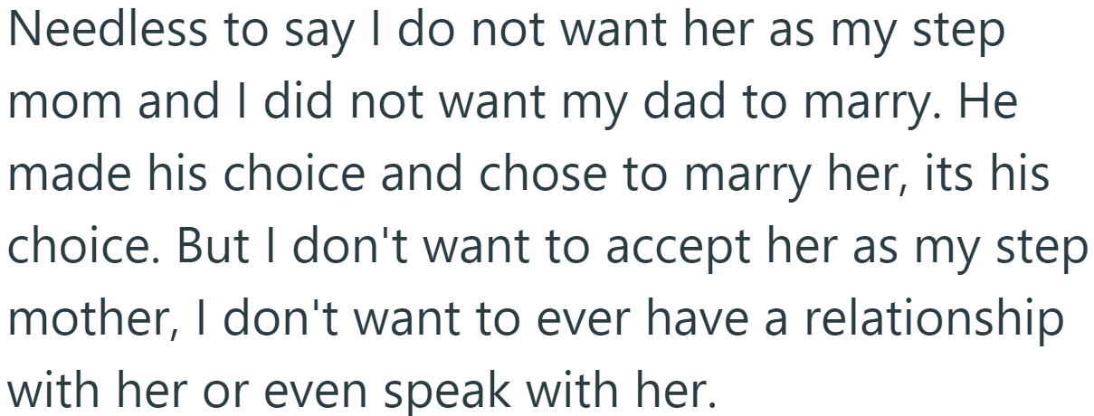 So, the OP doesn't want any kind of relationship with her: