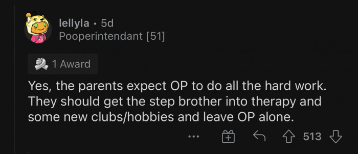 The parents should leave OP alone.