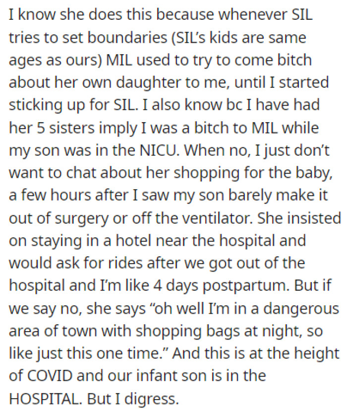 The MIL often makes herself look like a victim, and she uses this to manipulate people