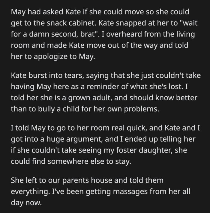 Kate Went to Their Parents' House and Started Flooding OP with Messages. She Accused Her of Being a Horrible Sister and Asked How She Could Put 