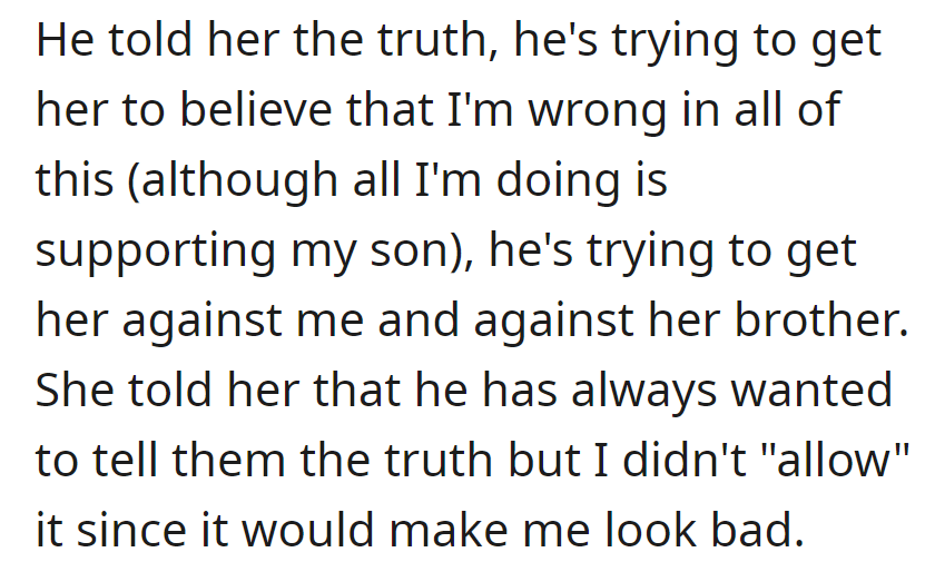 He Distorts the Truth to Turn Amelie Against OP and Their Son, Falsely Blaming Her for Silencing Him.