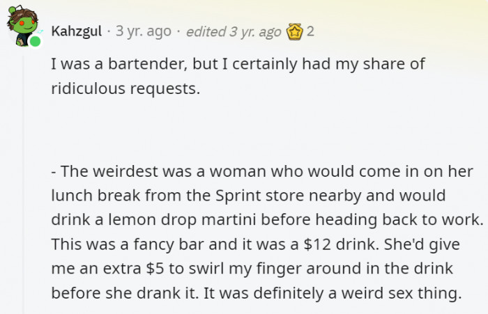 Oh, that is definitely weird and a little nasty. Did the woman even consider whether the finger was clean or not?