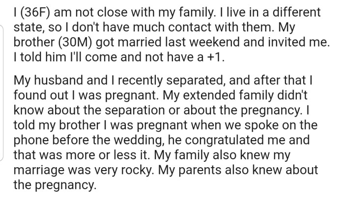 OP separated from her husband, only to find out that she's pregnant