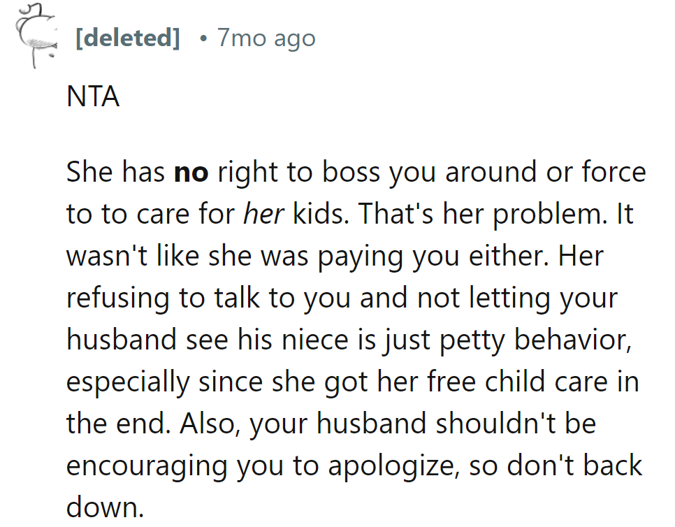 No puppetry, just pettiness. Free childcare found, drama shut down, no apologies needed.