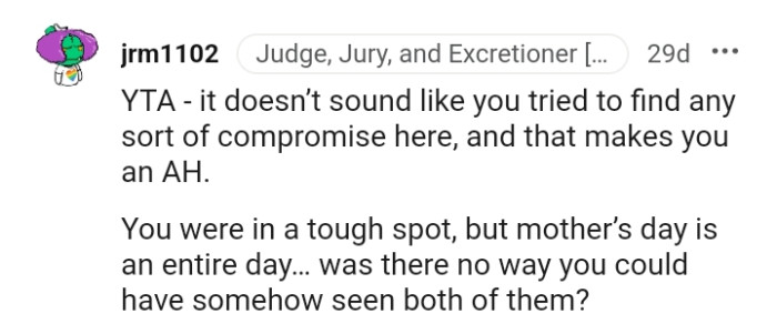 The OP Was in a Tough Spot, but Mother's Day Is an Entire Day