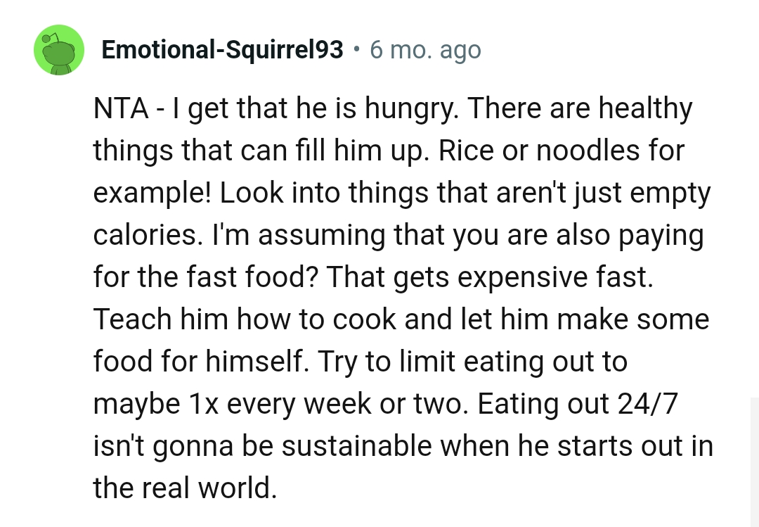 This Redditor assumes the OP pays for the fast food