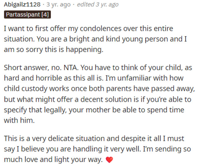 Basically, many people told him that he was not the TA in this situation and that he needs to do what he feels is best for his son, and that's that.