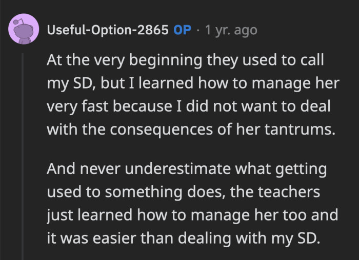 OP Learned How to Deal with Her Stepsister Without Help, and the Teachers Got Used to Her Stepsister's Behavior When They Learned How to Manage Her Better