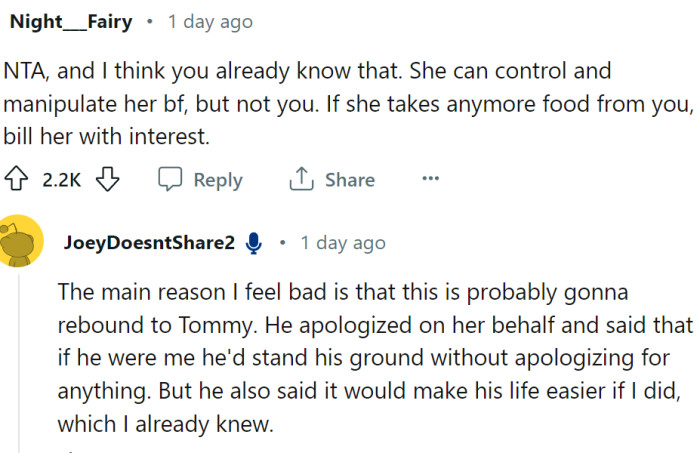 OP is not really sorry for saying those things to Bella; he is sorry because he will get Tommy in trouble.