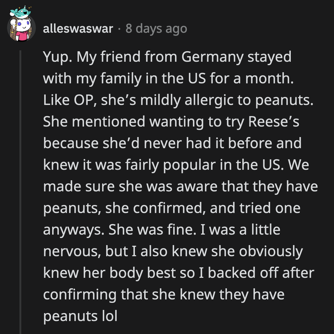 Laura Would Be the One to End Up in Urgent Care If She Saw OP Eat a Peanut Butter Cup.