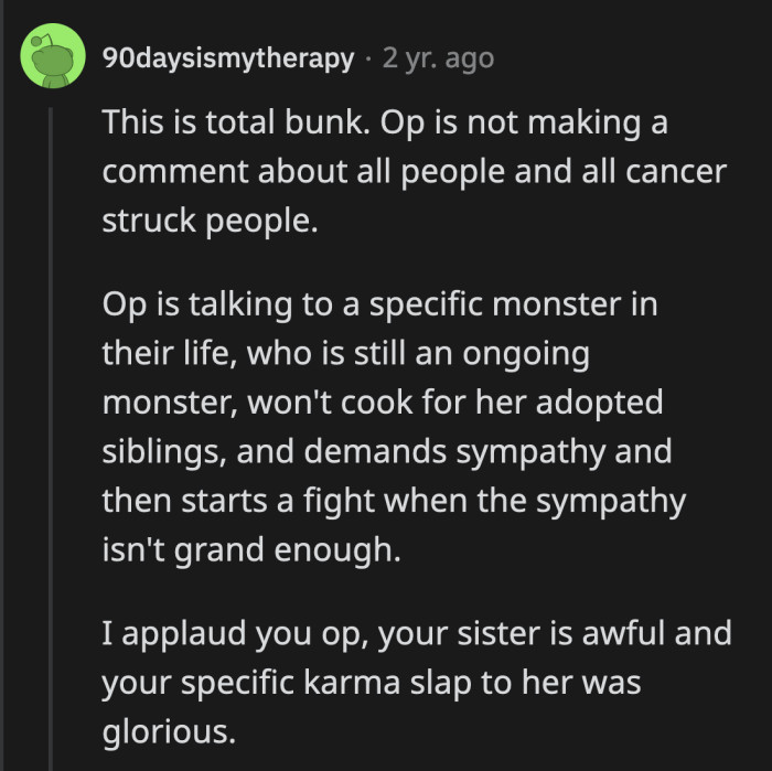 OP Wasn't Generalizing That Everyone Who Got Cancer Is a Bad Person. What He Said Was That This Cancer Is Ava's Cross to Bear Because She Was and Still Is a Bad Person.