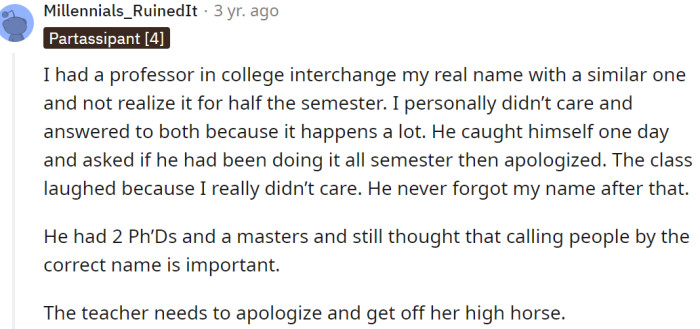 The teacher should apologize