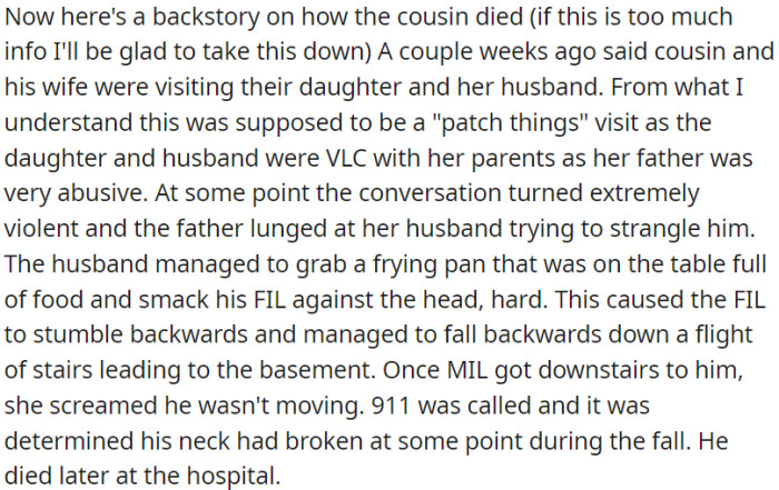 The passing of a family member resulted from an unusual convergence of events.