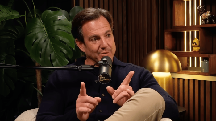 Will Arnett speaking on tattoos, with social media reaction headlines.