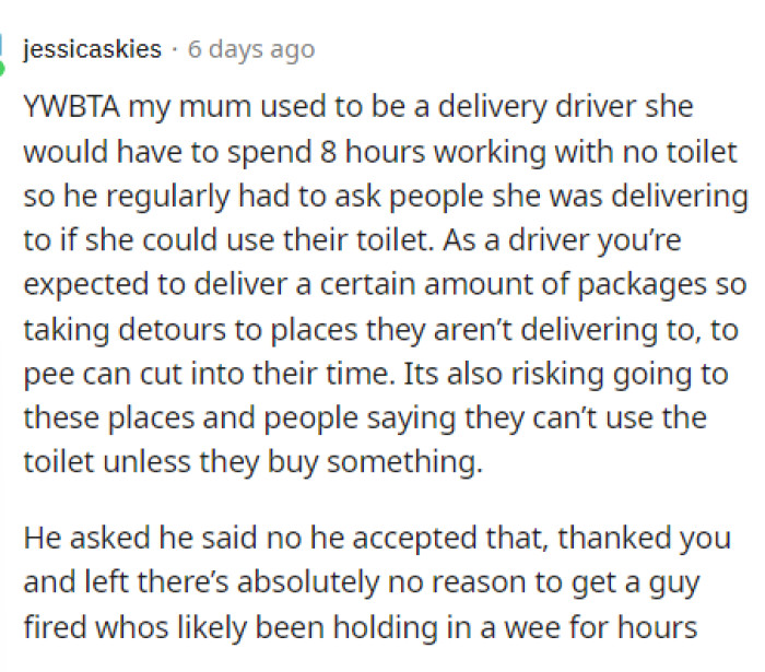 This provides great insight into how delivery drivers are set up and what kind of breaks they get while driving.