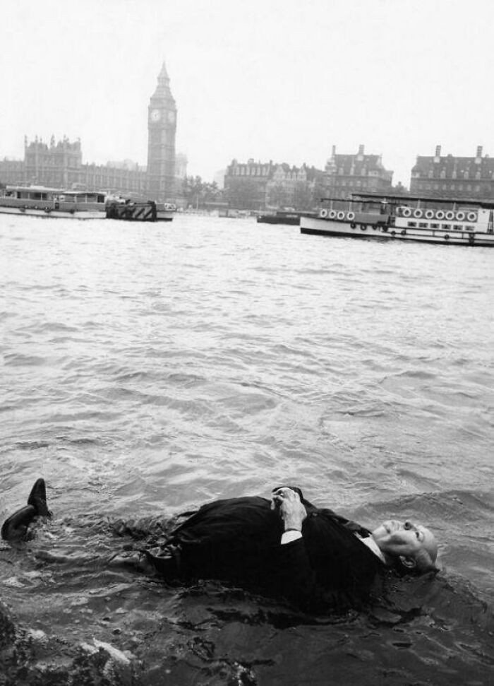 "Alfred Hitchcock Getting Inspired By The River Thames, 1960s"