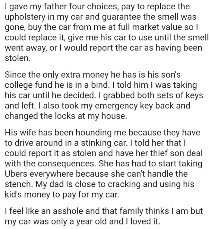 The OP could report it as stolen and have her thieving son deal with the consequences