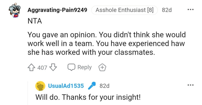 OP is familiar with the negative influence that her colleague has on their classmates and wouldn't want that in the lab