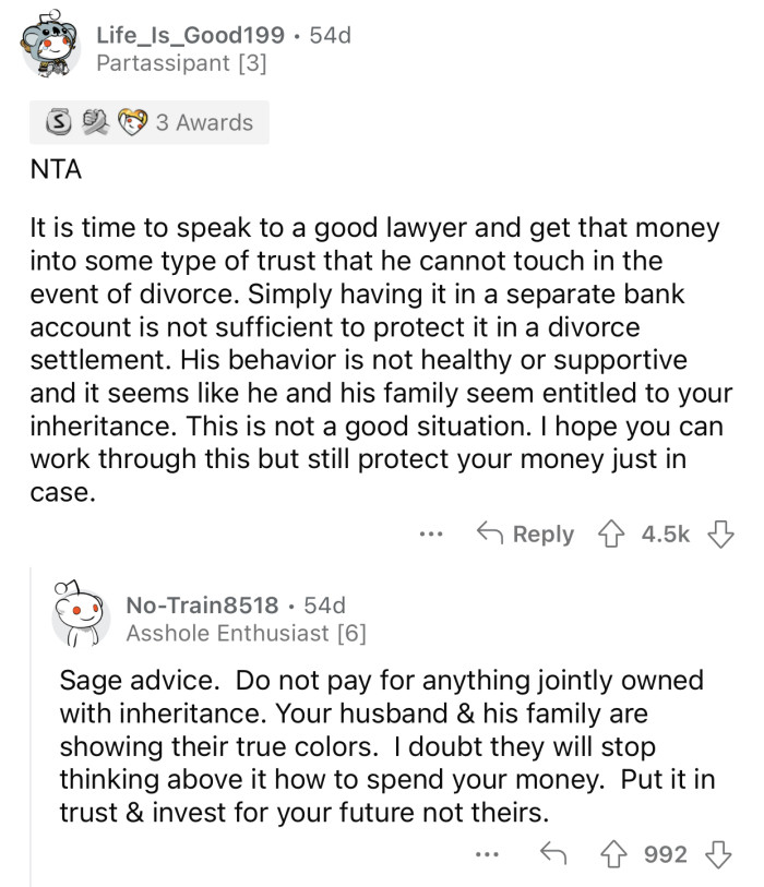 OP should make the necessary arrangements to protect her money.