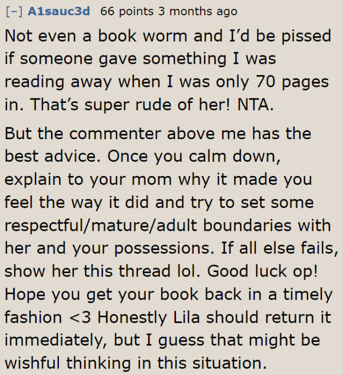 Although the situation is something to be upset about, the OP still needs to talk to her mom once she has calmed down.