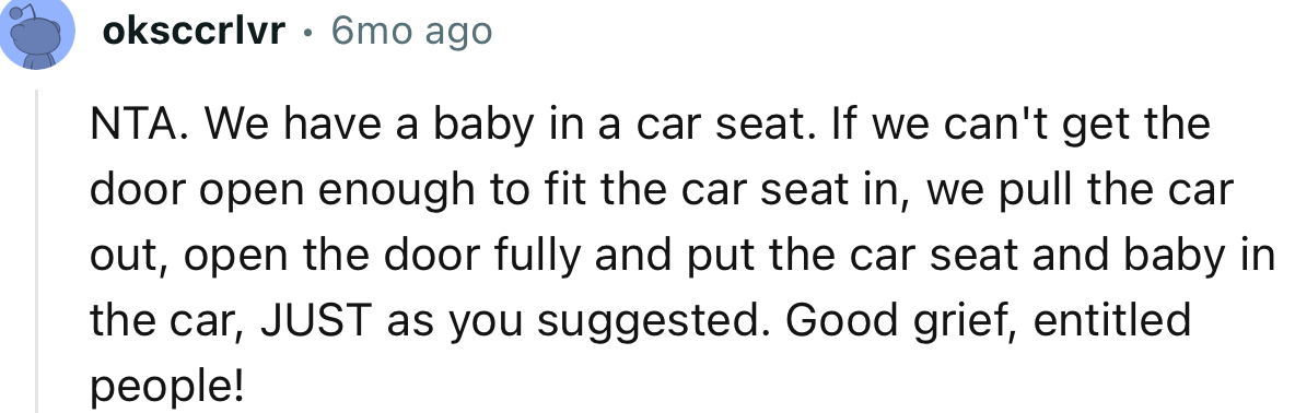 The couple should have just pulled the car out and opened the door fully