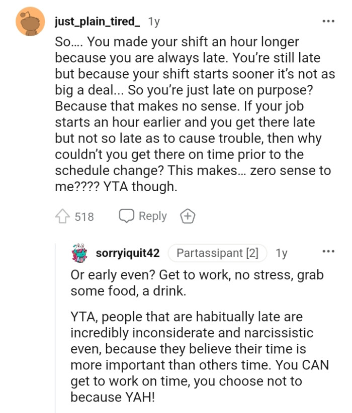 Being late for a sooner shift