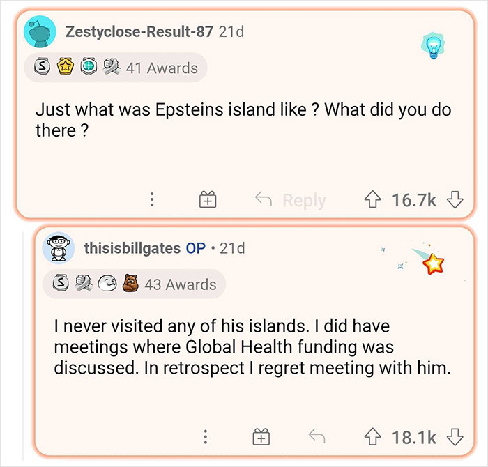 5. Gates' thoughts on Epstein's island