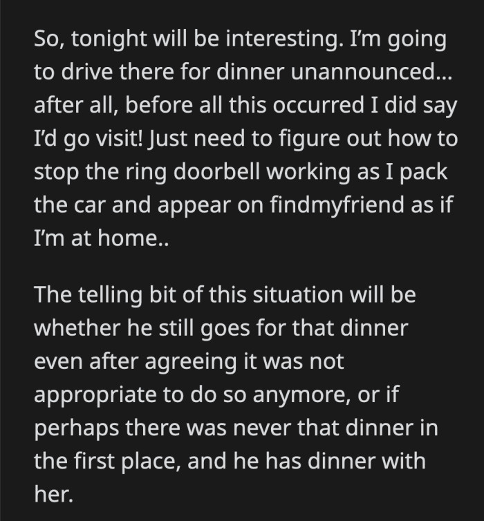 I think the trust in their relationship has eroded if OP has to go to these lengths to make sure her boyfriend isn't cheating on her.