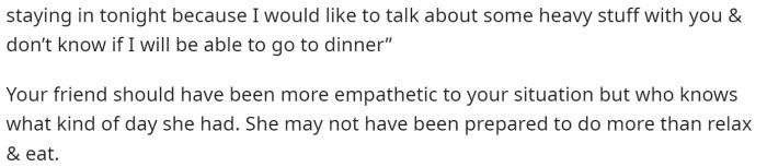 This comment had some good advice, suggesting that she should have given her friend a heads-up that she was going to drop something heavy on her.