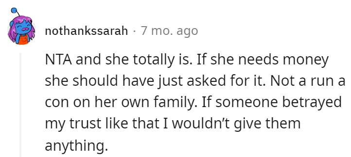 Conning her own family