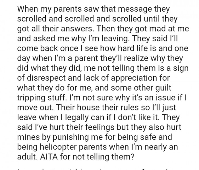 The OP's not sure why it’s an issue if she moves out