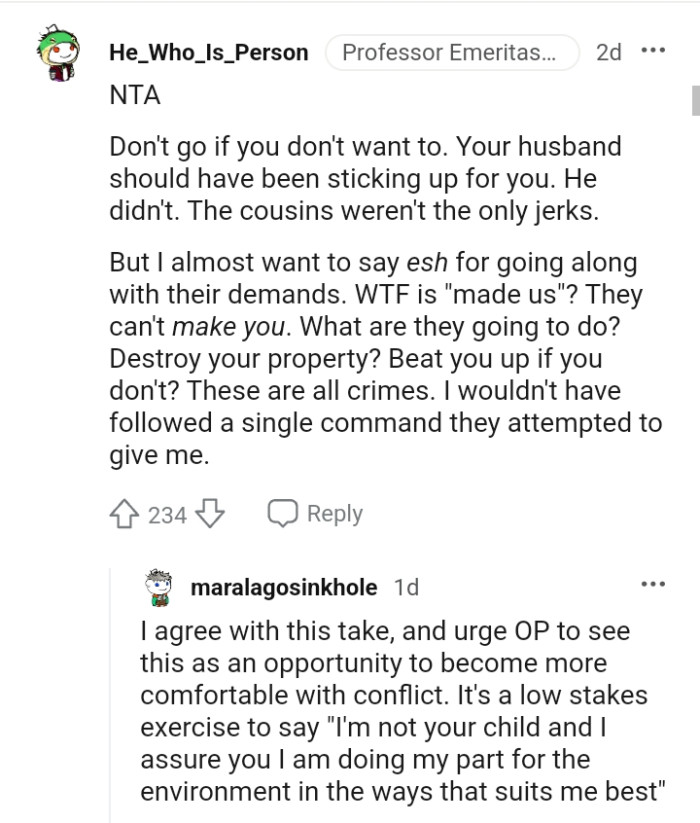 Will they beat the OP up if she doesn't do as they say?