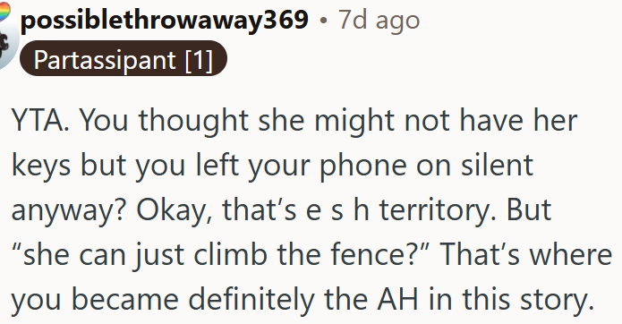 OP Became the Bad Guy the Moment He Suggested She Could Climb the Fence.