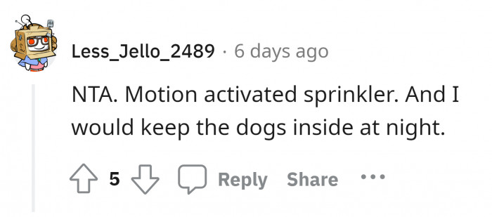 #20 Motion activated sprinkler is the key.