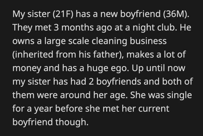 OP's sister has previously shared that she has had to change her clothes from time to time because her BF found her style too provocative