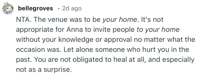 “NTA. You are not obligated to heal at all, and especially not as a surprise.“