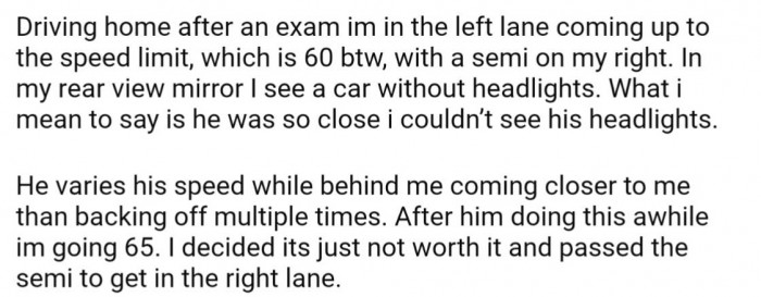 OP came across a speeding driver who was aggressively tailgating them