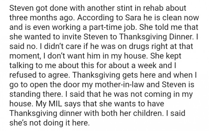 She told me that she wanted to invite Steven to Thanksgiving dinner