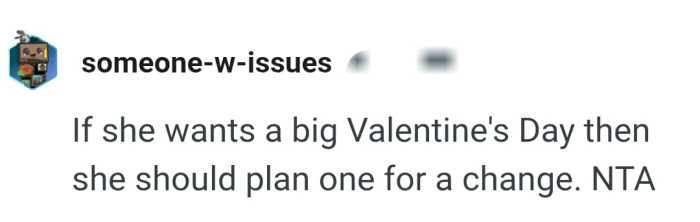 She should plan one for a change