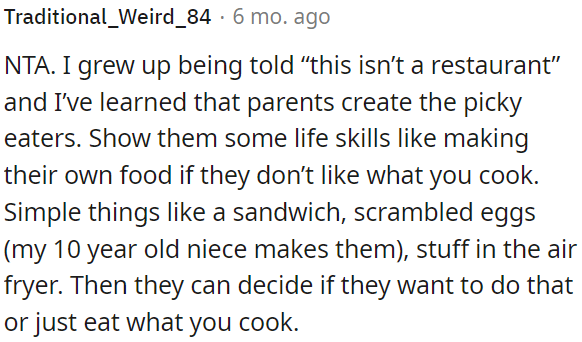 Parents can create picky eaters by not allowing their children to make their own food.