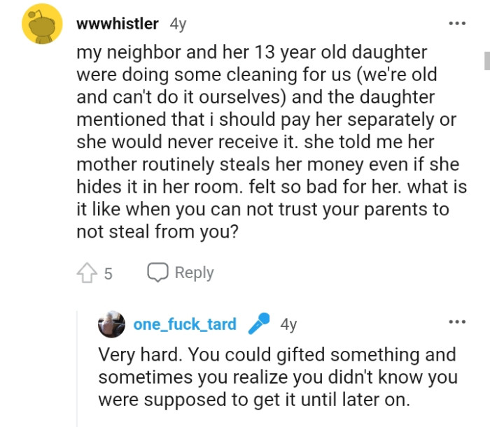 The OP can't trust his parents to not steal from her