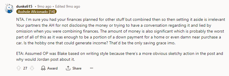 Your partner's the AH for not disclosing the money