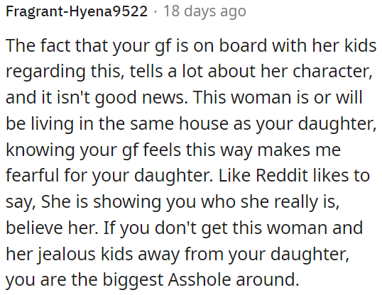 It's a red flag for OP's daughter's safety if they live together.