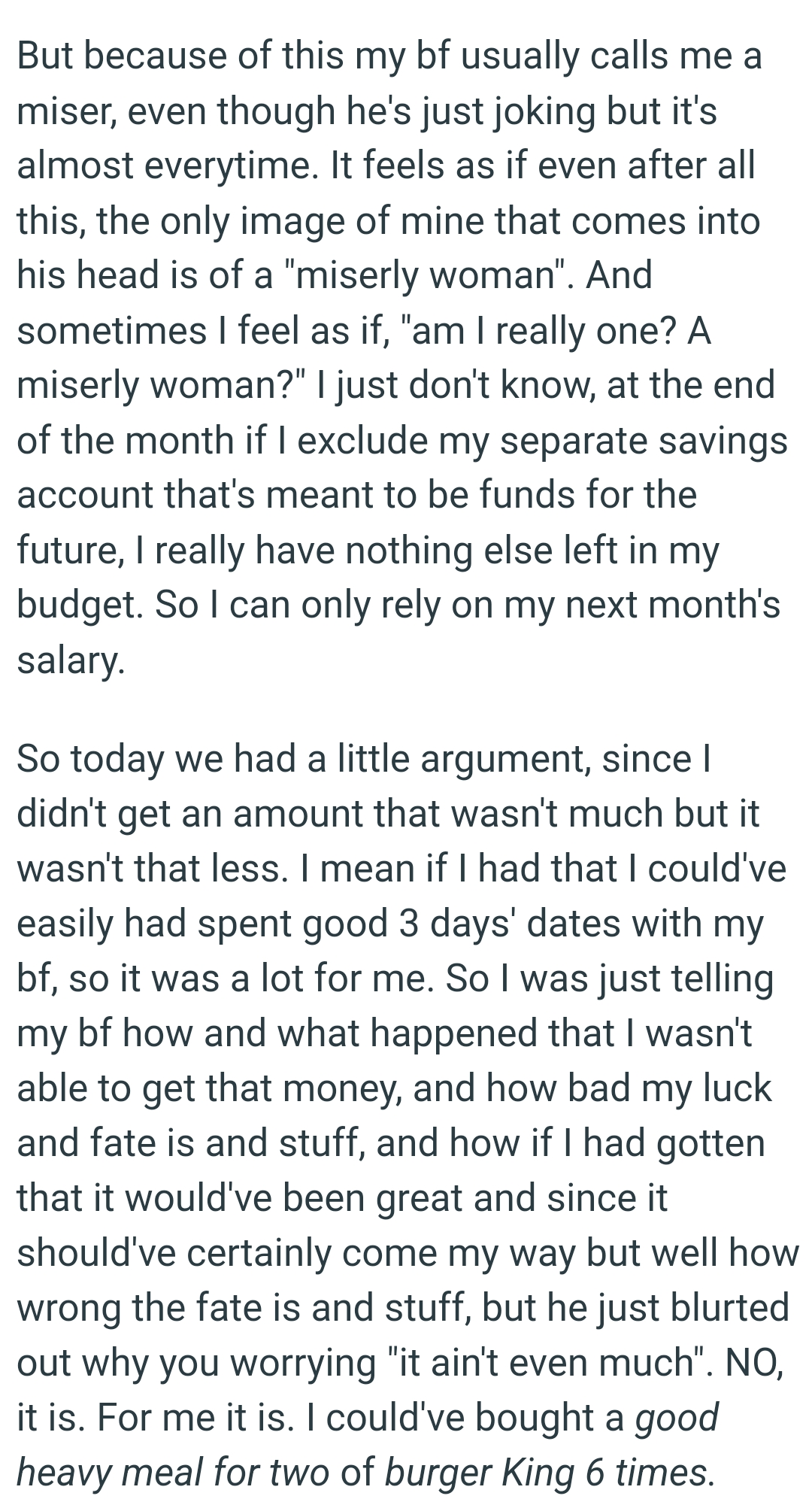 OP Excludes Her Separate Savings Account That's Meant to Be Future Funds