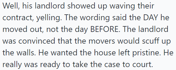 But the landlord argued that it should have been repainted on the day of departure, not the day before: