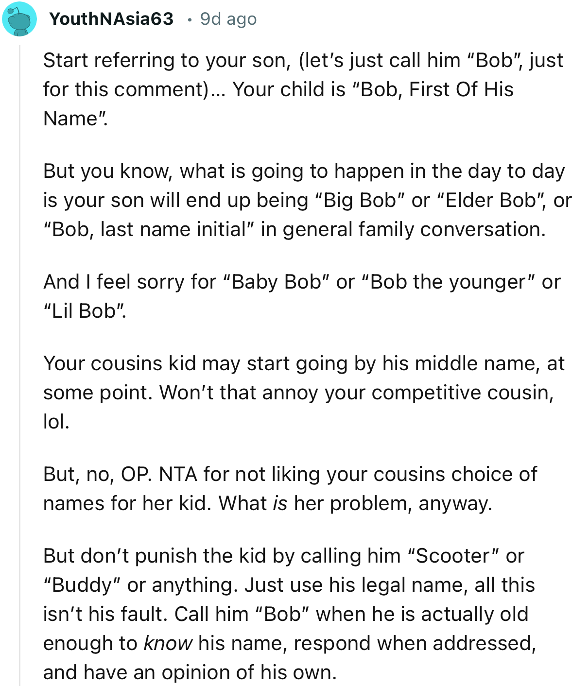 “NTA for not liking your cousin's choice of names for her kid. But don’t punish the kid.”