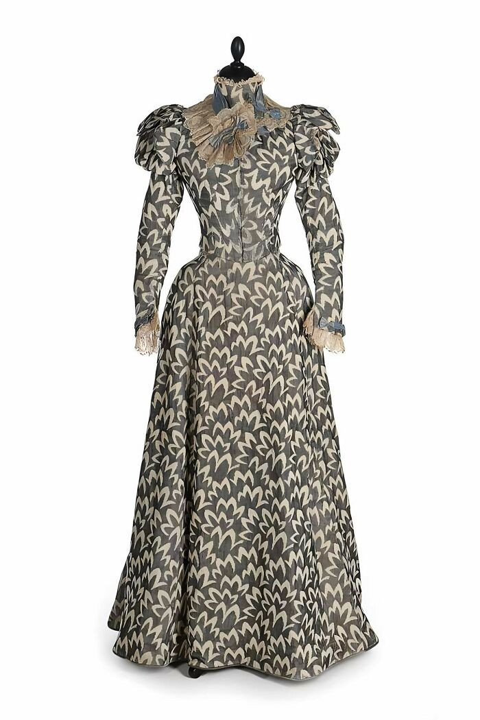 "A Stylish Black And White Figured Cotton Two Piece Visiting Dress, 1897"