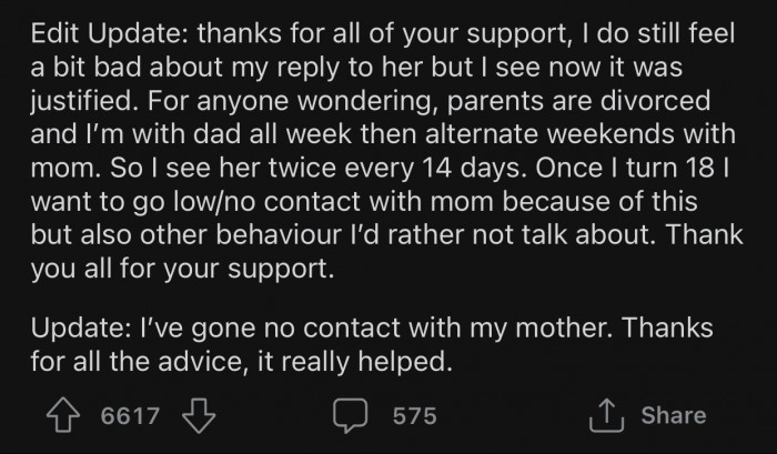 Lastly, OP added an update to thank people for their support and to also provide more info.