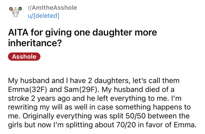 Here's the original post by a Reddit user who later deleted her account: