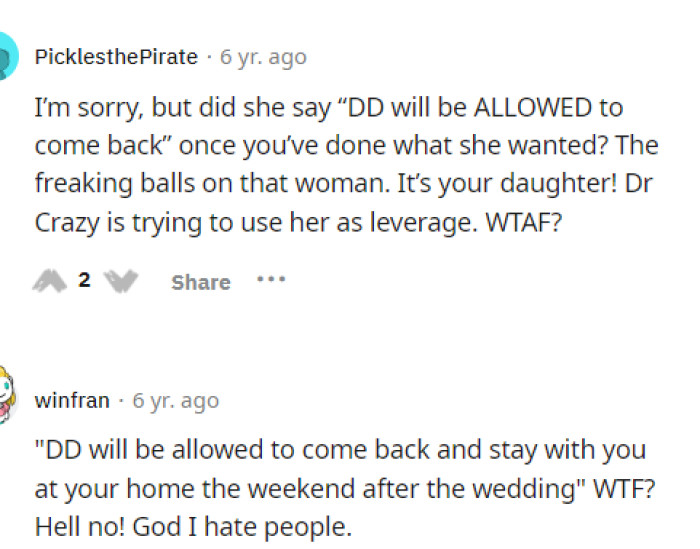 So many people were calling out this phrase that the MIL said because it just shows that she thinks she can do as she pleases with their child.